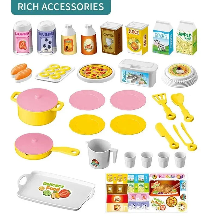 Mini Kitchen Counter Play Set DIY Simulated Cooking Food Tableware Play House Role Play Pretend Game
