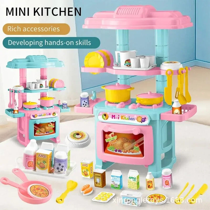 Mini Kitchen Counter Play Set DIY Simulated Cooking Food Tableware Play House Role Play Pretend Game