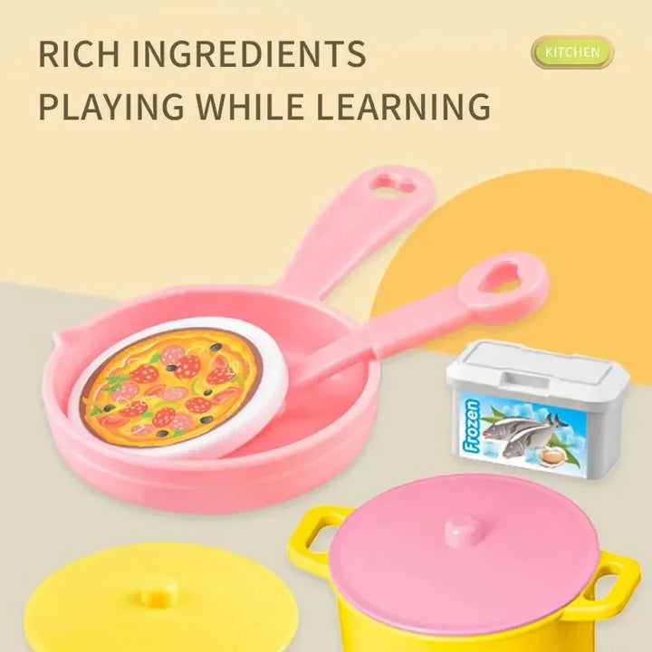 Mini Kitchen Counter Play Set DIY Simulated Cooking Food Tableware Play House Role Play Pretend Game