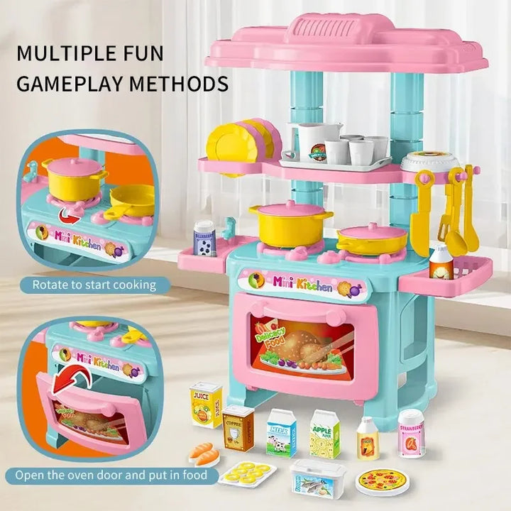 Mini Kitchen Counter Play Set DIY Simulated Cooking Food Tableware Play House Role Play Pretend Game